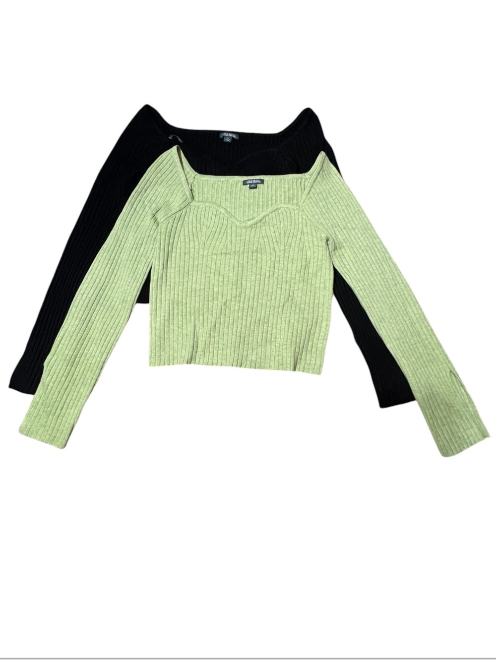 wild fable Off-Shoulder Ribbed Sweater Duo - Lime Green & Black